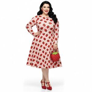 Plus Size 1950s Strawberry Swing Dress with Pockets